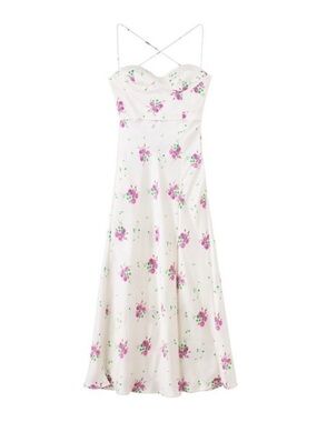 Zara White Maxi Dress with Pink Floral Print